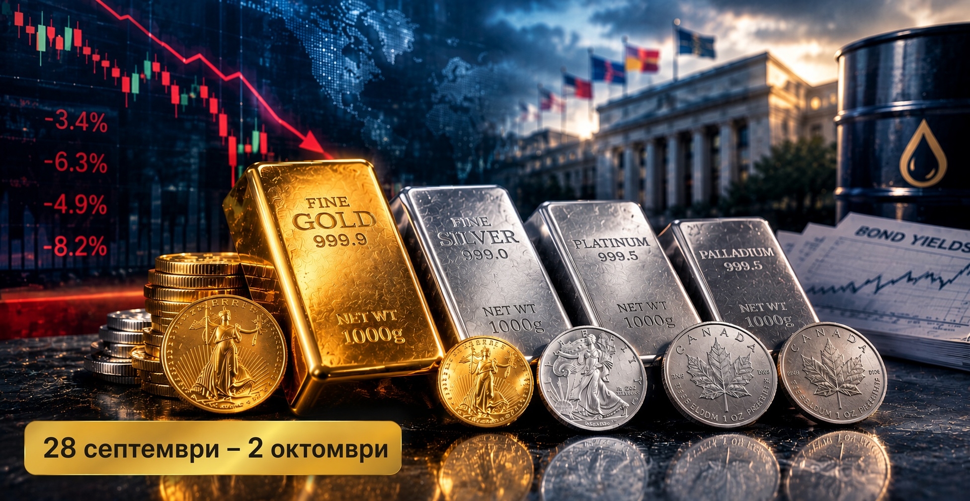Седмичен обзор 28 септември - 2 октомври: Ценните метали под силен натиск - корекцията при златото и среброто се задълбочава