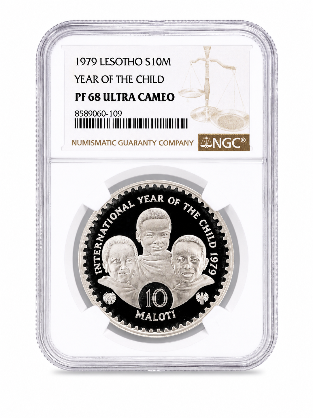 Лесото 10 Maloti 1979 – International Year of the Child – NGC PF 68 Ultra Cameo